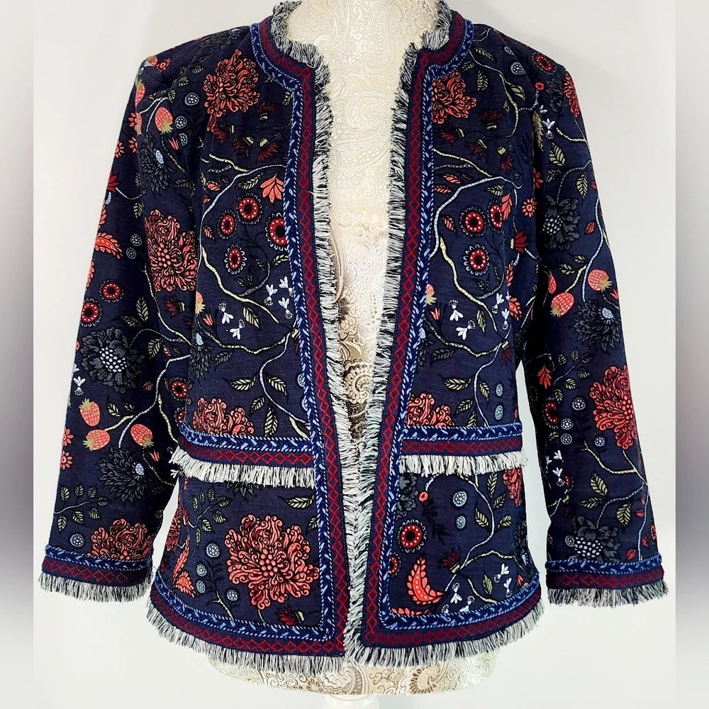 Loft womens floral & fringe cropped jacket - Picture 1 of 12